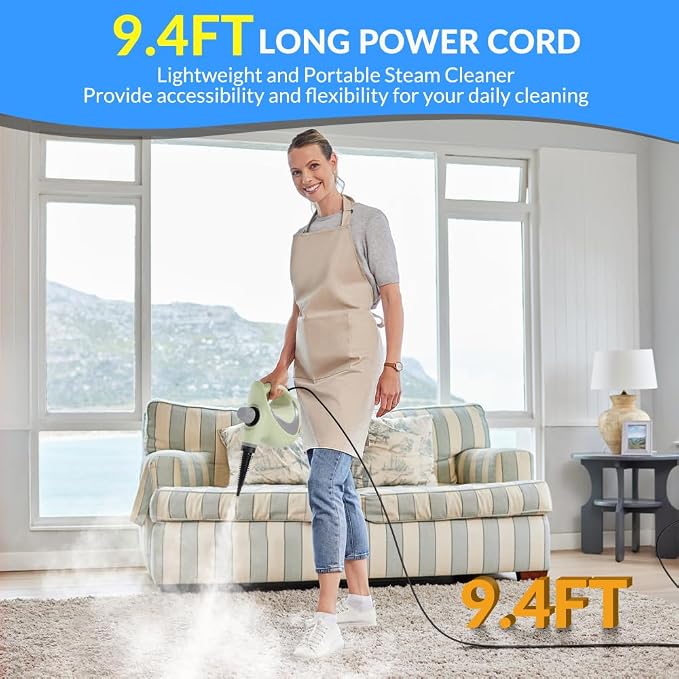 Handheld Pressurized Steam Cleaner with 12 pcs Accessories, Portable Steamer for Cleaning, Steam Cleaner for Home Use, Steamer for Cleaning Car, Furniture, Floor, Upholstery, Grout and Tile, Green