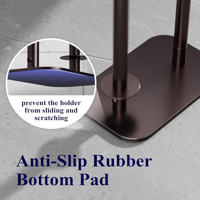 Kitsure Toilet Paper Holder Free Standing – Rustproof Metal Toilet Paper Stand for 4 Rolls with Anti-Slip Base and Shelf for Phone & Small Items, Bathroom Organizers and Storage, Medium, Brown