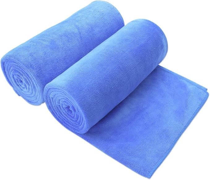 JML Microfiber Bath Sheet Towels, Blue, 35" x 70", 2 Pack | Hanging Loop, Oversized, Soft, Super Absorbent, Fast Drying, For Body, Sports, Fitness, Yoga