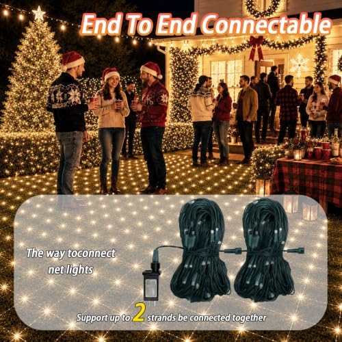 Lovelite 510LED Christmas Net Lights, 28ft x 5ft Net Lights Outdoor 8 Modes, Waterproof Connectable String Lights Green Wire Plug in for Xmas Tree Bushes Garden Holiday Party Decor - Warm White