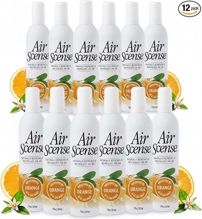 Air Scense Air Freshener Deodorizer Room Spray for Bathroom & Home, Essential Oils, Natural Orange - 7 fl oz (12 Pack)