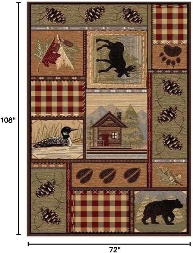Rustic Cabin Deer Rugs 6ftx9ft Western Wildlife Bear Indoor Decorative Carpet for Bedroom Living Room Non-Slip Lodge Elk Bear Entryway Mat