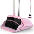 Broom and Dustpan Set for Home, 51-in Long Adjustable Handle Angle Broom and Dustpan Combo Set with Dust Pan Teeth to Clean Hair for Home Kitchen Office Lobby Floor Garden, Pink
