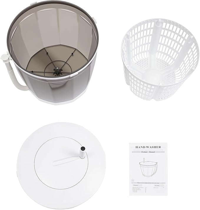 2 in 1 Hand Crank Manual Washing Machine and Spin Dryer, Portable Non-Electric Compact Washer for Small Loads, Baby Clothes, RV, Dorm, Apartment, Camping, Easy to Use Mini Laundry Machine