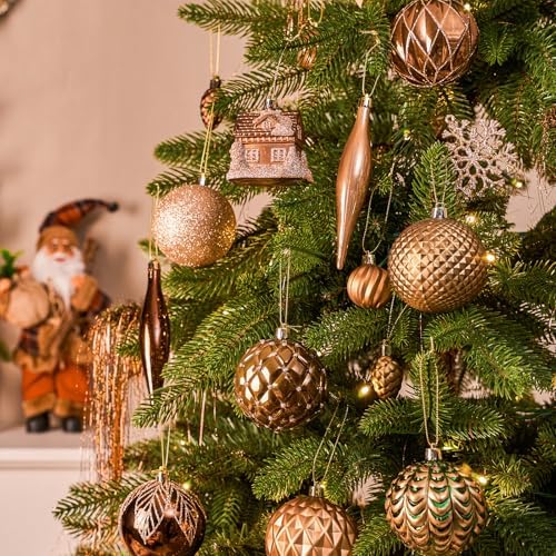 JORNOY 106Pcs Christmas Ornaments Set, Shatterproof Assorted Hanging Baubles Decorations Bulk for Christmas Tree Decorations Home Holiday Party Decor, Earth Tone