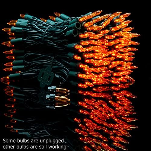YULETIME 200 Orange LED Christmas Lights, 66 ft Green Wire UL String Light