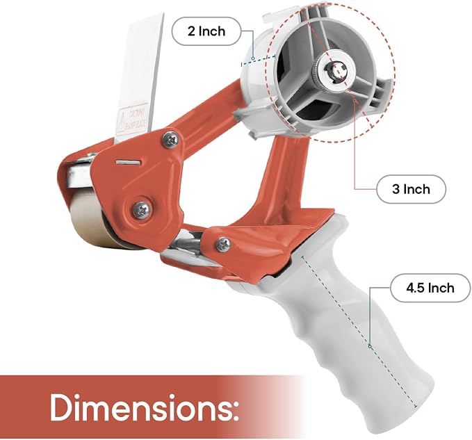 TAPEWELL Heavy Duty Metal Frame Packing Tape Dispenser Gun, 2 inch, Orange | Packing Tape Refills For Dispenser, Shipping Tape For Packing, Moving, Home & Office Use