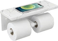 FORIOUS Toilet Paper Holder with Shelf, Marble Wall Mount Tissue Roll Holder for Bathroom, Washroom, 304 Stainless Steel Double Commercial Toilet Tissue Dispensers with Phone Shelf, White