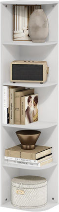 Furinno PASIR Book Shelf, 5-Tier Corner Bookshelf with Open Shelf, Standing Bookcase, 9.3 x 12 x 51.7, for Organization and Storage, for Living Room, Bedroom, Home Office, White