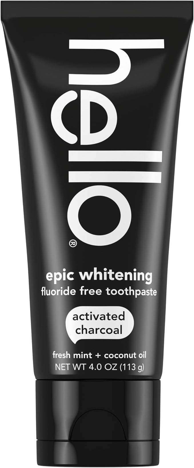 hello Epic Whitening Activated Charcoal Toothpaste, 4 oz | Fluoride Free, Fresh Mint and Coconut Oil, Whitens Teeth Naturally, Enamel Safe, Vegan, SLS Free, Dye Free