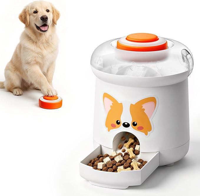 ROJECO Dog Puzzle Feeder Toy, Interactive IQ Training Puzzle Toys with DIY Recording Remote Button, Auto Treat Dispenser Dog Toys, Detachable Clean, for Indoor or Outdoor Play, All Breeds