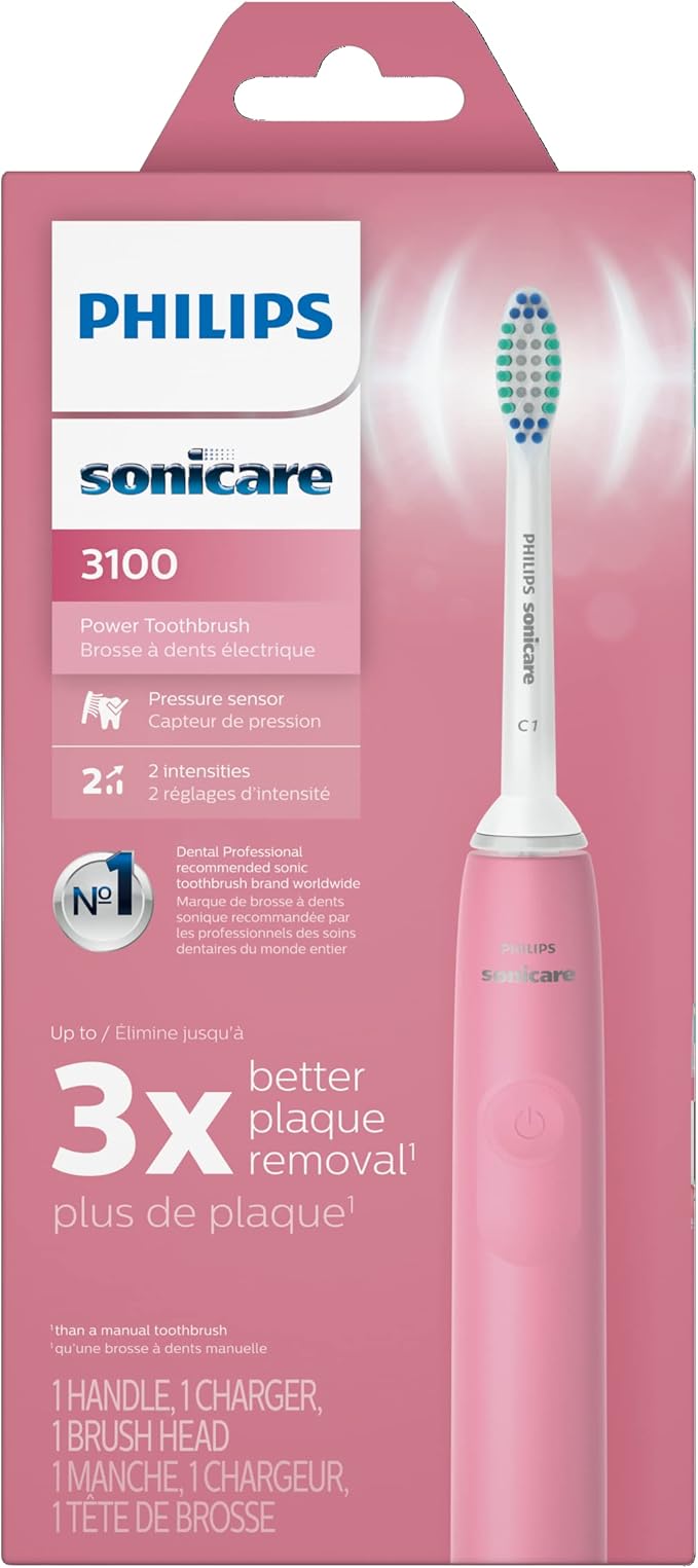 Philips Sonicare 3100 Power Toothbrush, Rechargeable Electric Toothbrush with Pressure Sensor, Deep Pink HX3681/06