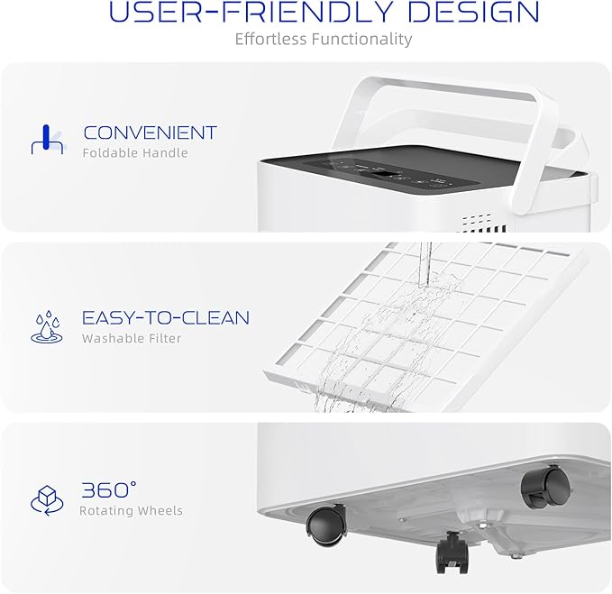4500 Sq.ft Dehumidifier for Basement and Garage, 80 Pints Home Dehumidifier with Drain Hose and Water Tank, Quiet Dehumidifiers for Bedroom, Living Room, Office.