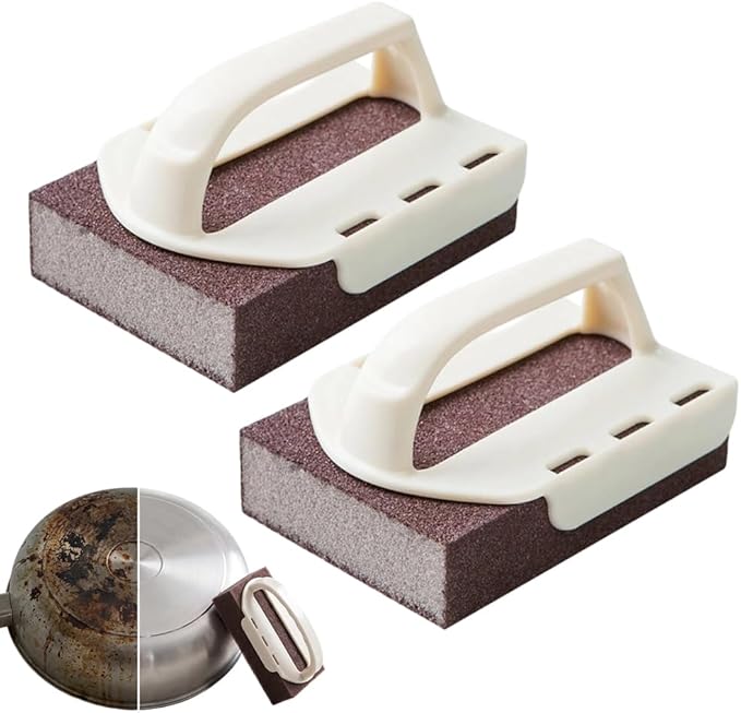 Magic Emery Cleaning Sponge, 2026 New Carborundum Sponge, Multi-Purpose Sponge Brush, Durable Scrub Block for Sinks and Stoves, Kitchen Cleaning Sponge for Home Chefs (2, Sponge with Handle)