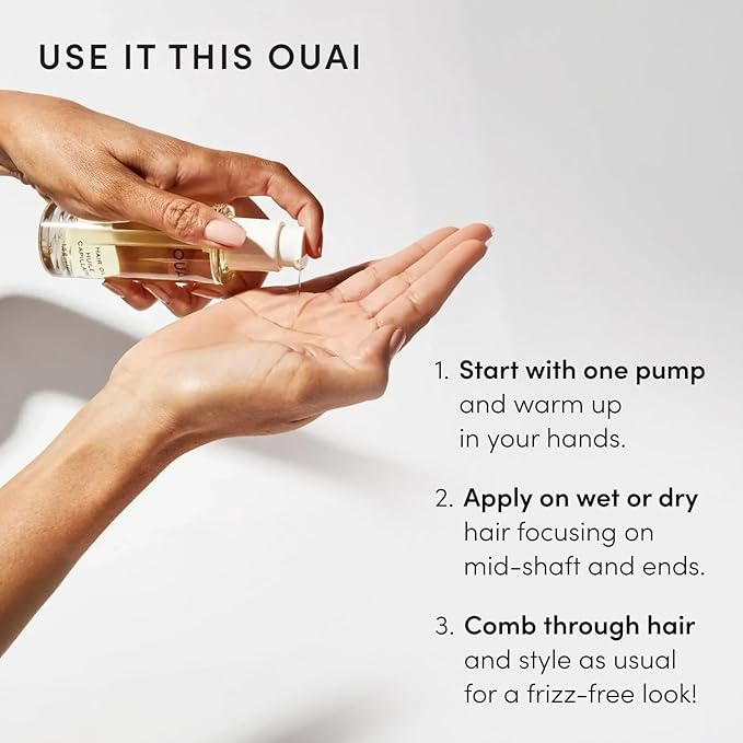 OUAI Hair Oil Full Size & Travel Size - Heat Protectant Serum & Smoothing Treatment + Ama, Galanga Root, Baobab & Borage Oils - Frizz Control, Shine Boost, 450°F Heat Shield, 1.5 oz + 0.45 oz, 2 Count