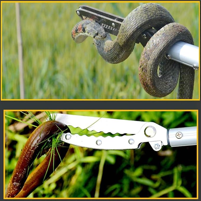 Extendable Snake Tong Reptile Grabber Rattle Snake Catcher Wide Jaw Handling Tool with Lock and Comfortable Grip(Include Snake Bag) (86 inches Extendable Snake Tong)