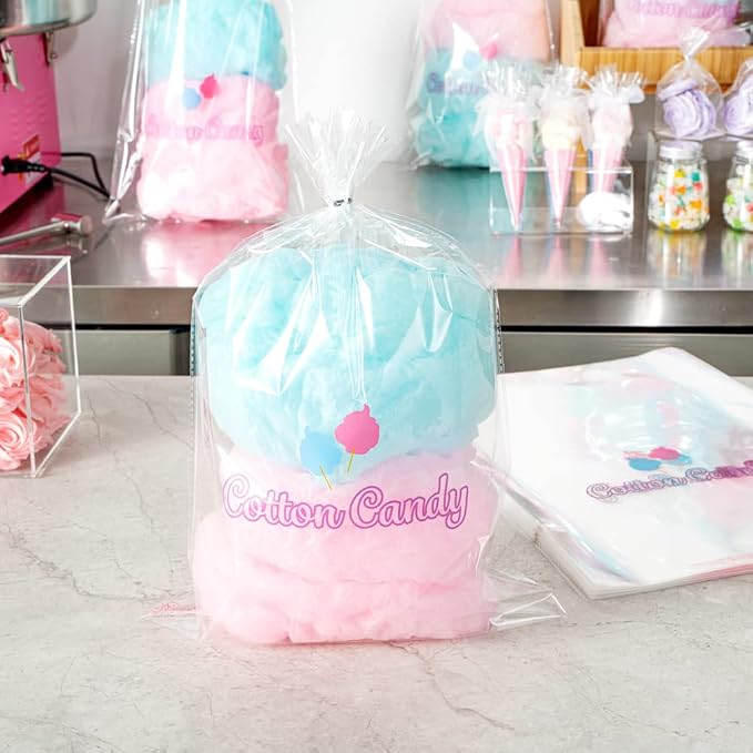 Bag Tek 12 x 18 Inch Bags For Cotton Candys, 100 Greaseproof Cottons Candy Bags - Hot & Cold Friendly, Freezable, Clear PE Plastic Cotton Candy Favor Bag, For Favors Or Goodie Bags - Restaurantware