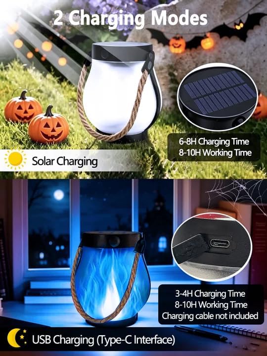 4 Pack Solar Lanterns Outdoor Waterproof Blue Solar Halloween Flame Lights