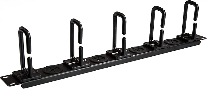 StarTech 1U 19in Horizontal Cable Manager, D-Ring, Steel (CABLMANAGERH) | Passthrough holes, 5 routing loops, Fits 2 or 4-post racks, M5 cage nuts and screws, EIA-310-E, 3.75in depth