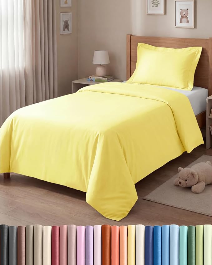 Duvet Cover Twin/Twin XL Size Set - Extra Soft Twin/Twin XL Duvet Cover 68" x 90" with 1 Pillow Sham for Women, Men, Kids & Teens - Comfy, Easy-Care & Fade Free with Zipper Closures and Ties (Yellow)