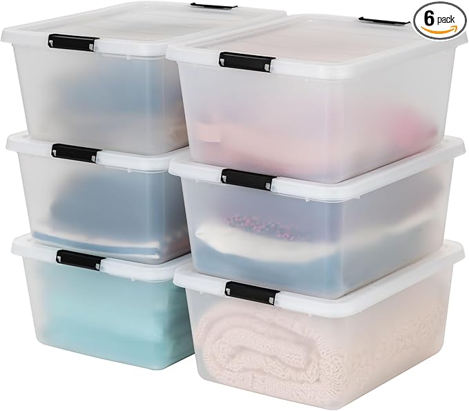 IRIS USA 6-Pack Clip Box with Latching Lids, 18 Quart Craft Storage Bins, Art & Writing Supply Containers for Home, Office & Classroom Organization