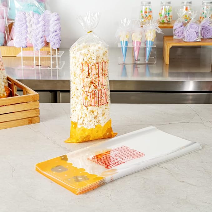 Restaurantware-Bag Tek 17 x 7 Inch Popcorn Bags, 100 Greaseproof Popcorn Favor - Hot & Cold Friendly, Freezable, Clear PE Plastic Carnival, For Event Favors Or Goodie Bags