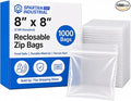 Spartan Industrial - 8” X 8” (1000 Count) 2 Mil Clear Reclosable Zip Plastic Poly Bags with Resealable Lock Seal Zipper