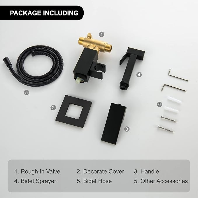 SHAMANDA Warm Water Bidet Sprayer for Toilet with Hot and Cold Brass Rough-in Valve, Stainless Steel Handheld Bidet Attachment Set for Feminine, Pets and Baby Diaper Wash, Matte Black, BDS08-7