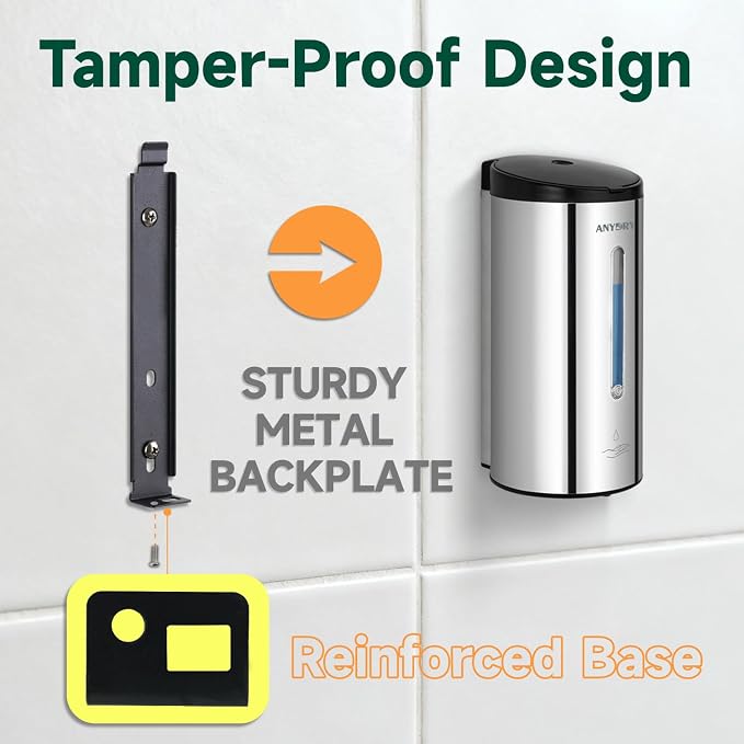 anydry Touchless Automatic Liquid Soap Dispense Wall Mount 25oz Large Capacity Stainless Steel for Commercial (Polished)
