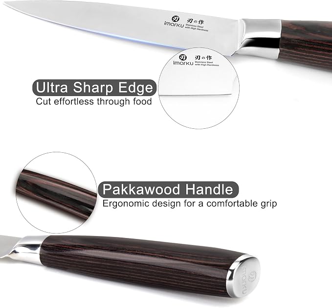 imarku Paring Knife 3.5 Inch, Japanese High Carbon Stainless Steel | Ultra Sharp Fruit Knife, Small Kitchen Knife for Peeling Fruits, Ergonomic Pakkawood Handle, Unique Gifts for Men and Women