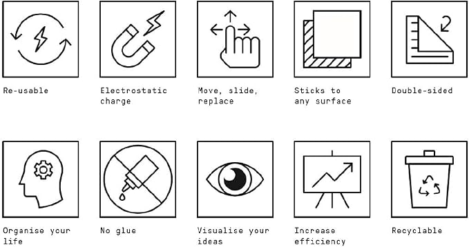 Self-Stick Notes 8x4 inch | Sticks to Any Surface Without Glue | Reusable White Dry Erase | Great for Classroom and Home Office (Assorted Colors, 8x4 inches)