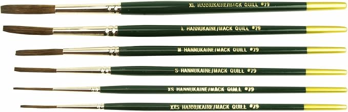 (6) Andrew Mack Brush Hannukaine Quill Brushes Series 79 Size XXS - XL Mixture Squirrel Taklon