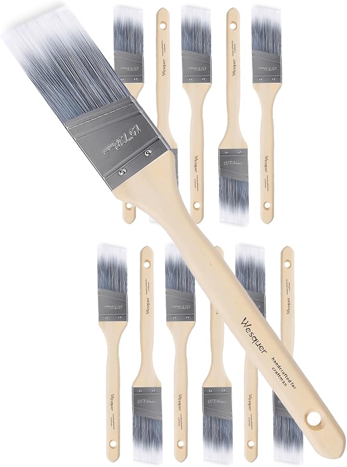 Wesquer - 1.5 Inch Angled Paint Brush Stain 12 Pack for Painting Wall Fence Wood Furniture Door Frame Cabinet Window Indoor and Outdoor Commercial Paint Brush
