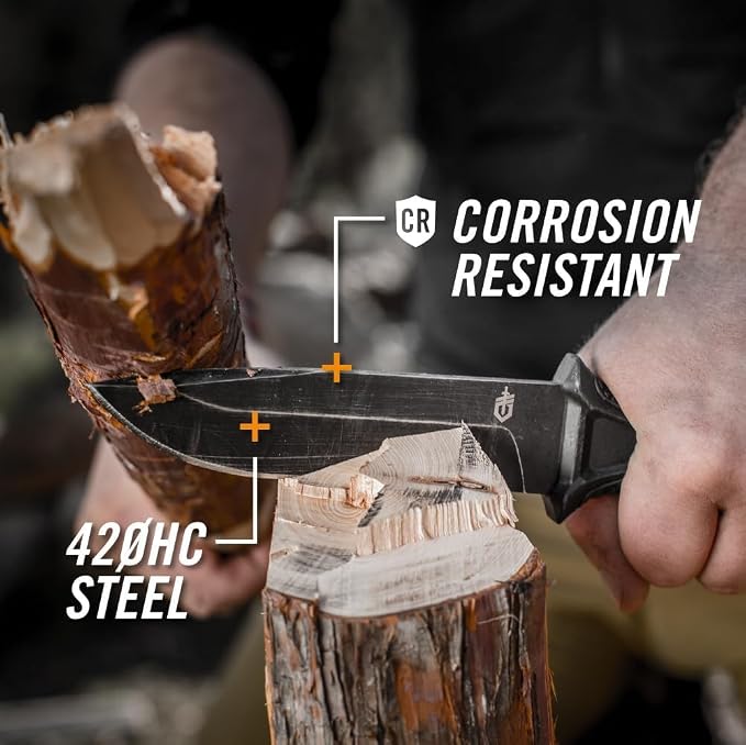 Gerber Gear StrongArm Fixed Blade Knife - Tactical Survival Knife for Camping & Hunting - Made in USA - Plain Edge - Black