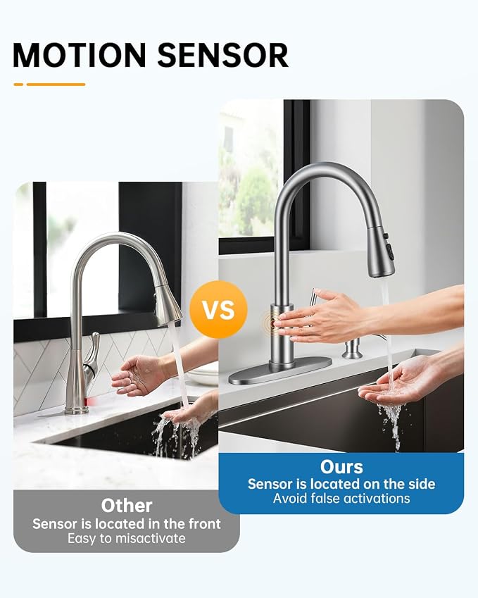 WEWE Touchless Kitchen Sink Faucet with Soap Dispenser, Single Handle Kitchen Faucets with Pull Down Sprayer Smart Motion Sensor Stainless Steel, Brushed Nickel