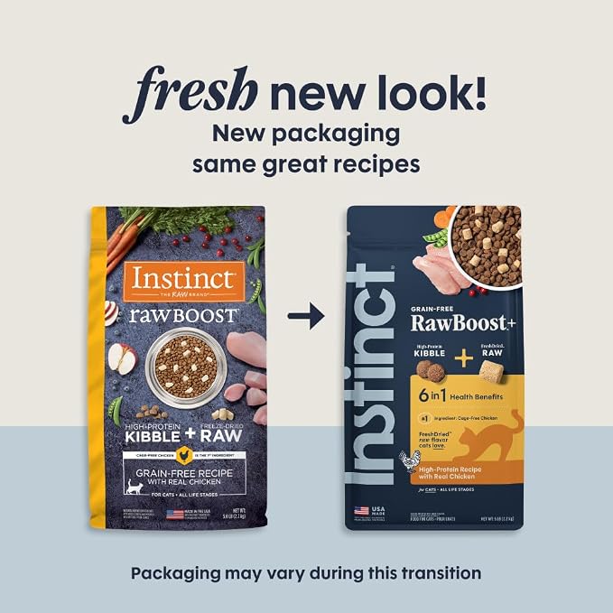 Instinct RawBoost, Dry Cat Food + Freeze Dried, Real Chicken, 5 lb. Bag | High-protein kibble with FreshDried raw bites, grain-free, cage-free chicken recipe, minimally processed, complete nutrition