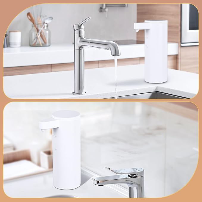 Automatic Soap Dispenser Stainless Steel with Sensor Infrared Soap Dispenser Electric IPX5 Waterproof USB-C Charging Motion Sensor for Kitchen & Bathroom, 9oz (White)