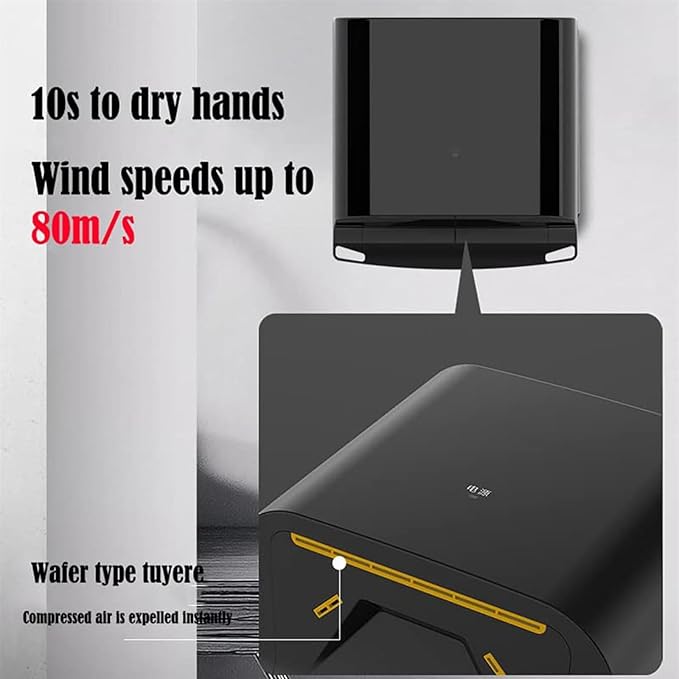 Compact Hand Dryer, Electric Hand Dryer, High Speed Automatic Hand Dryer, Commercial or Household, Toilet Hand Dryer.Abs Housing.1250w,Black