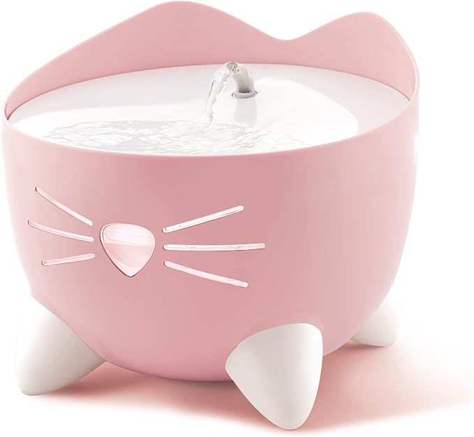 Catit PIXI Cat Drinking Fountain, Running Water Fountain, Pink | Cat Water Fountain with Triple Filter and Ergonomic Drinking Options