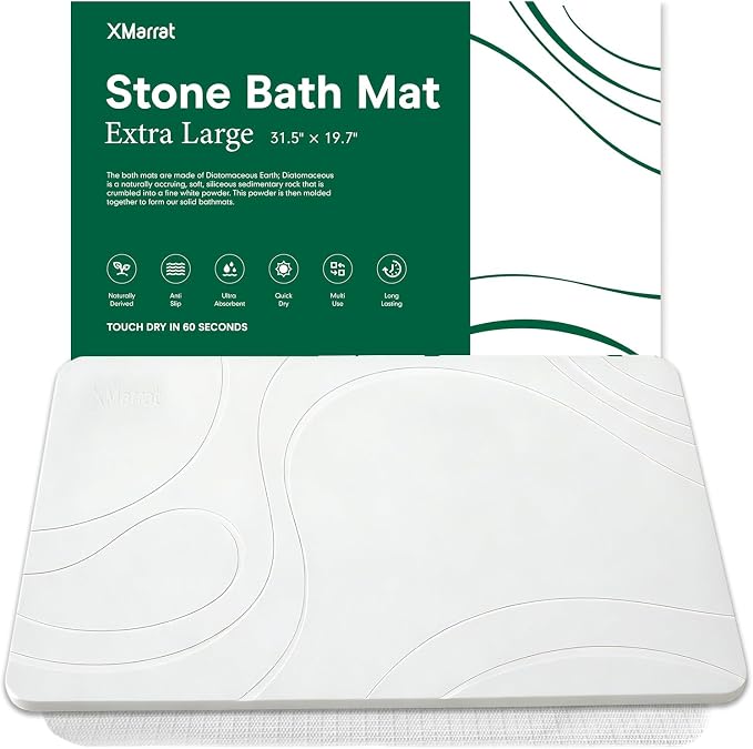 XMarrat Large Stone Bath Mat, 31.5'' x 19.7'' Super Absorbent Diatomaceous Earth Bath Mat Large, Quick Drying Non-Slip Diatomite Stone Bath Mats for Bathroom, Easy to Clean