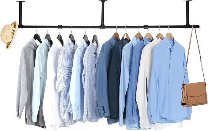 Oroonoko 72inch Industrial Pipe Clothes Garment Rack Ceiling Mount For Hanging Rod Bar for Laundry Room Up to Max Load 135Lb