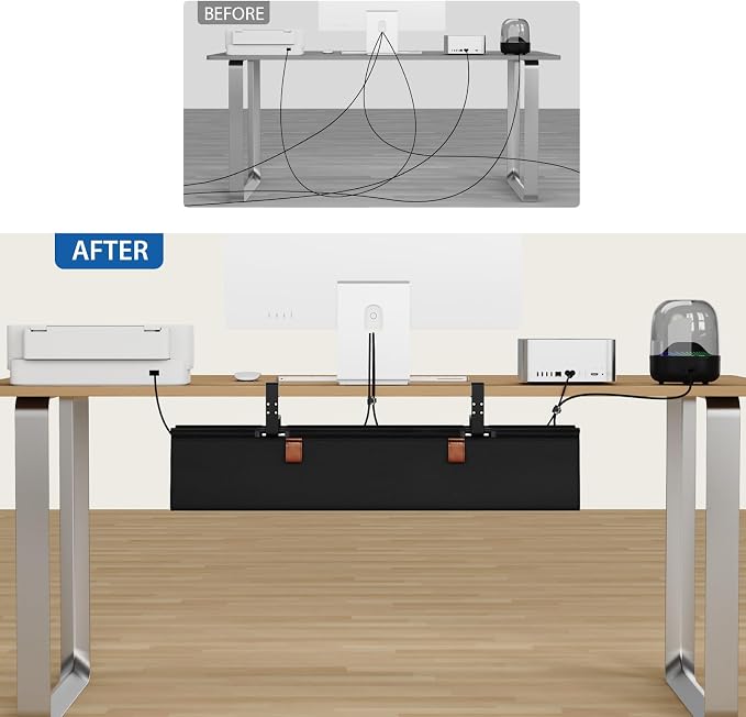 Zilink No Drill Under Desk Cable Management Tray 30" Cord Organizer for Table Clamp/Screw Mount Desk Cable Management Sturdy Waterproof Fabric Cord Hiders for Office, Home