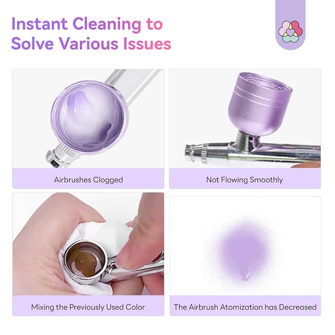 SAVILAND Airbrush Cleaner Kit: 10S Instant 240ml Airbrush Cleaning Kit Low Odor Acetone Free with Cleaning Brush & Needle Nozzle Reamer Full Tool Set for Clog Removal Nail Art Airbrush Pro