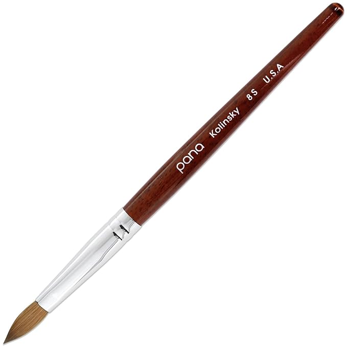 PANA Pure Kolinsky Hair Acrylic Nail Brush - Oval Crimped Shape Silver Ferrule with Mahogany Wood Handle (Size 8)