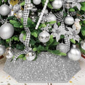 XmasExp Christmas Tree Collar 33.5 inch Sequin Tree Skirt for Christmas Holiday Home Decor Xmas Tree Ring Stand Base Cover Large Size 6 Piece Silvergrey