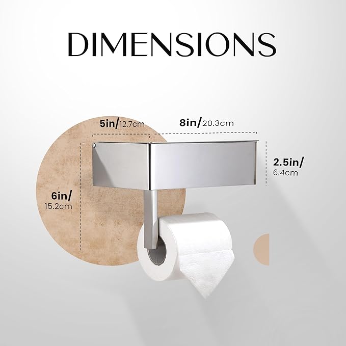 Day Moon™ - Toilet Paper Holder with Shelf - Modern Roll Holder for Bathroom - 1 Pack - Wall Mount - with Storage, Polished Chrome