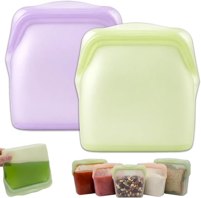 New Generation Silicone Storage, Reusable Silicone Food Storage Bags, Leak-Proof Upright Freezer Bags, Odor-Proof, High-Temperature Resistant, Microwave Dishwasher Safe for Snacks Leftovers (2-MixC)