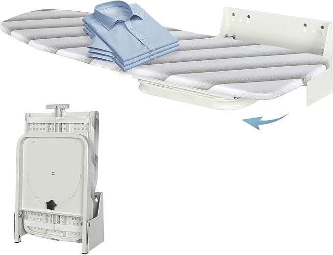 uyoyous Wall Mounted Ironing 37.4x11.8 in Adjustable Foldable Iron Board | Compact Folding Wall Mount Space-Saving 180° Swivel Ironing Boards with Heat Resistant Cover for Home Laundry Room