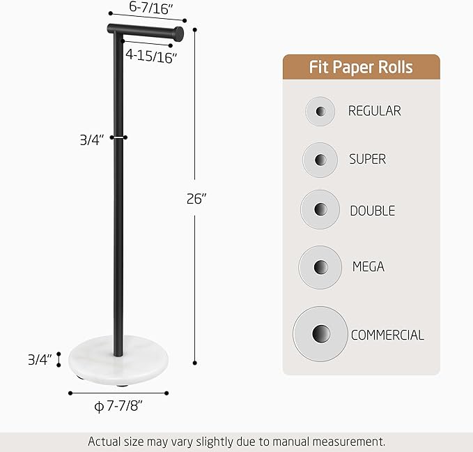 KES Extra High Black Toilet Paper Holder Freestanding 26", Toilet Paper Holder Stand with Natural Marble Base, Floor Free StandingToilet Paper Holder 18/8 Stainless Steel Matte Black, BPH284S66-BK