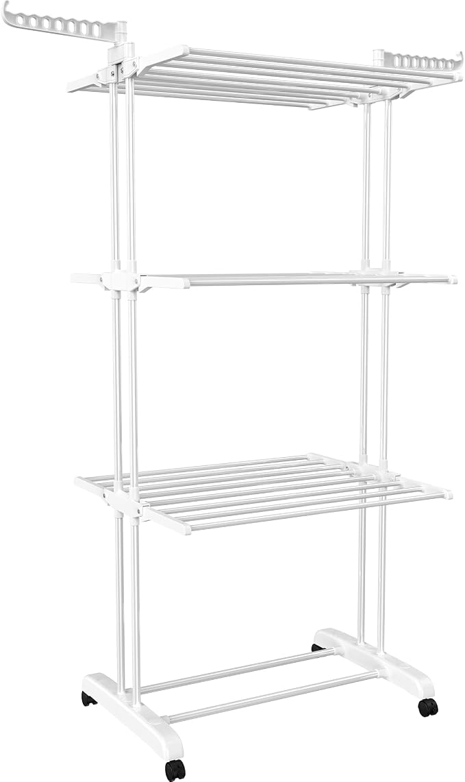 HOMIDEC Clothes Drying Rack, Large 4-Tier Foldable Drying Rack Clothing(67.7H x 19.7W x 30L Inches), Movable with 4 Castors. Multifunctional Stainless Steel Laundry Drying Rack, White